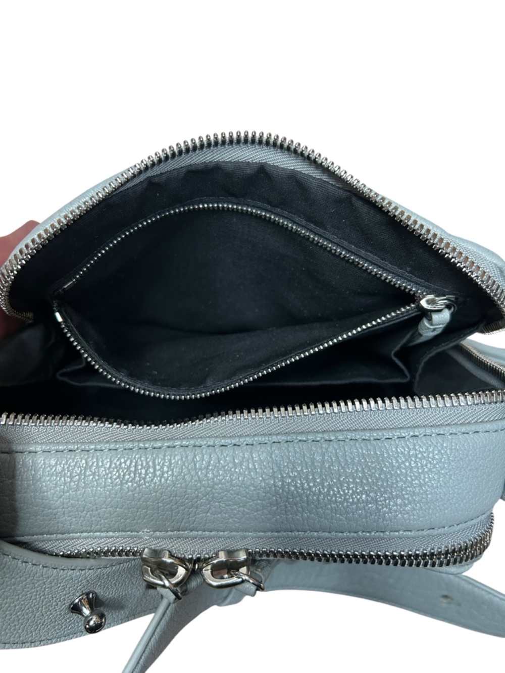 All Saints Vincent Lamb Leather Crossbody Bag Gray - Picture 10 of 15
